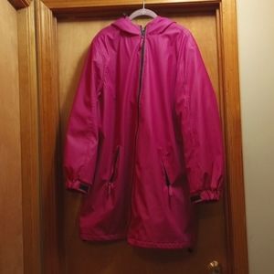 Woman Within Rain Slicker with hood and fleece lined